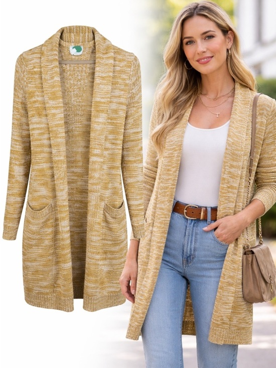 Anthropologie Sweaters - Anthropologie | Mustard Marled Cardigan Sweater | Open Front | Pockets | Size S